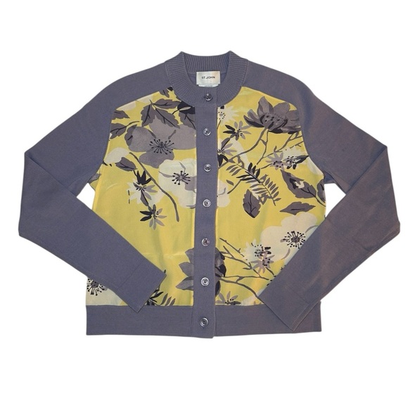 St. John Merino Wool & Silk Floral Panel Button Down Cardigan Size S READ - Picture 15 of 15